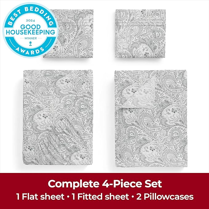 Mellanni Extra Deep King Sheets - 4 PC Iconic Collection Bedding - Hotel Luxury, Ultra Soft, Cooling Bed Sheets - Wrinkle, Fade, Stain Resistant (King, Paisley Gray)