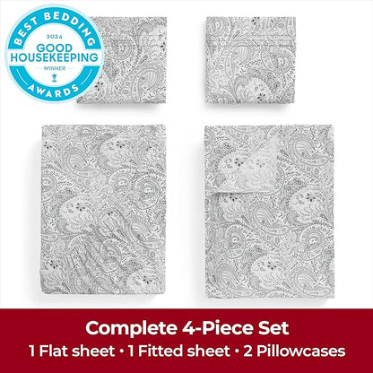 Mellanni Extra Deep King Sheets - 4 PC Iconic Collection Bedding - Hotel Luxury, Ultra Soft, Cooling Bed Sheets - Wrinkle, Fade, Stain Resistant (King, Paisley Gray)