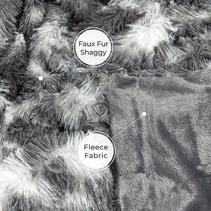 Tuddrom Decorative Extra Soft Faux Fur Blanket Queen Size 80"x90",Solid Reversible Fuzzy Fluffy Plush Fleece Comfy Microfiber Fur Blanket for Couch Sofa Bed,Tie Dye Grey