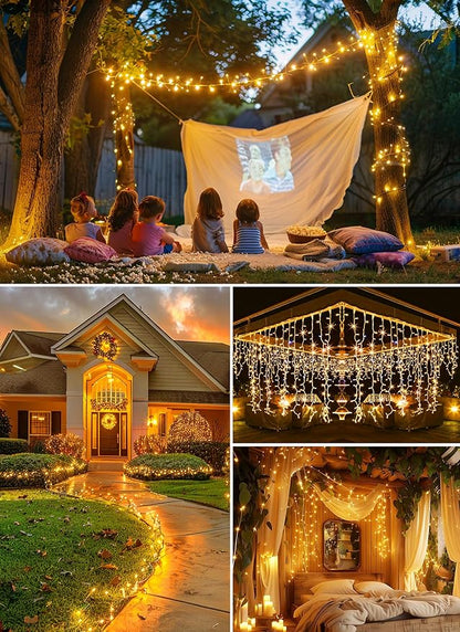 Outdoor Fairy Lights Battery Operated, 4 Pack Twinkle String Light with Remote, 5 Feet 60 LED Firecracker Starry Light for DIY Wreath Home Wedding Party Bedroom Mason Jar Holiday Christmas, Warm White