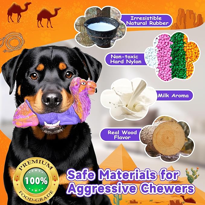 Tough Dog Toys for Aggressive Chewers, Durable Indestructible Nylon Dog Chew Toys for Large Medium Small Breeds, Squeaky Chew Toy for Puppy Teething, Interactive Dogs Toy Keep Them Busy (Wood Flavor)-Mewly Pet