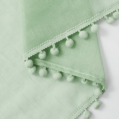 Treatmentex Pompom Sheer Green Curtains for Bedroom 72" Length Nursery Room Slub Textured Window Curtain Drapes for School Kindergarten 52" w x 2 Pack Rod Pocket, Sage Green