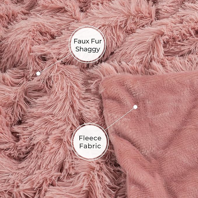Tuddrom Decorative Extra Soft Fuzzy Faux Fur Throw Blanket 50" x 60",Solid Reversible Long Hair Shaggy Blanket,Fluffy Cozy Plush Comfy Microfiber Fleece Blankets for Couch Sofa Bedroom,Peach Whip