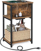 VASAGLE Side Table with Charging Station, 3-Tier End Table with USB Ports and Outlets, Nightstand for Living Room, Bedroom, 11.8 x 13.4 x 22.8 Inches, Plug-in Series, Rustic Brown and Black