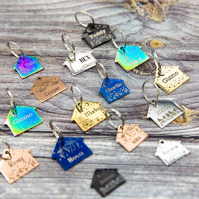 Personalized Dog Tag with 5 Lines of Custom Deep Engraved Durable Stainless Steel Pet ID Name Tag Designer Regular Size House-Mewly Pet