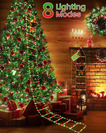 Toodour LED Christmas Lights - 10ft Christmas Decorative Ladder Lights with Santa Claus, Xmas Decorations Light for Indoor Outdoor, Window, Garden, Home, Wall, Xmas Tree Decor - Red & Green