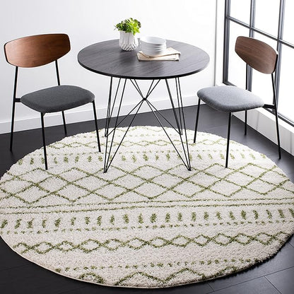 SAFAVIEH Arizona Shag Collection Area Rug - 3'2" Round, Ivory & Green, Moroccan Design, Non-Shedding & Easy Care, 1.6-inch Thick, Ideal for The Living Room, Dining, Bedroom (ASG741Y)