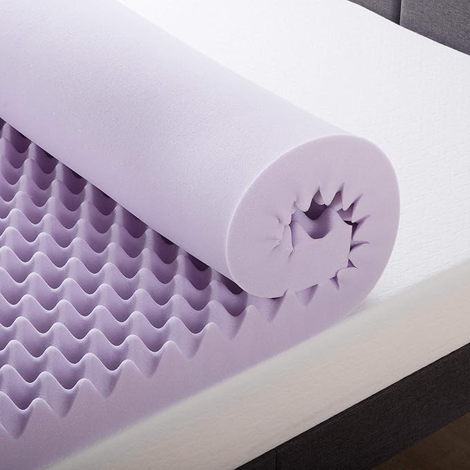 Best Price Mattress 4 Inch Egg Crate Memory Foam Mattress Topper with Soothing Lavender Infusion, CertiPUR-US Certified, Dorm Essentials, Short Queen