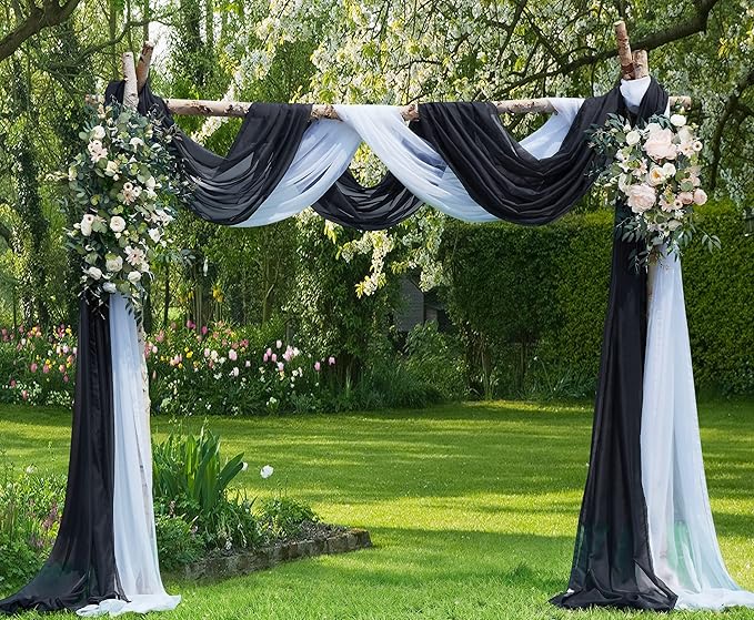 Warm Home Designs 12 Feet Long Sheer Black Window Scarf. These Standard Length Valance Window Scarves are 54 X 144 Inches in Size. Great as Bed Canopy or Wedding Arch Draping Fabric. AM Black 144"