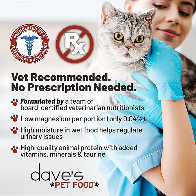 Dave's Pet Food Urinary Tract Cat Food Wet (Chicken Pate in Gravy), Non-Prescription Low Magnesium Restricted Diet Canned Cat Food, Added Vitamins, Vet Recommended, 5.5 oz (24 Pack)-Mewly Pet