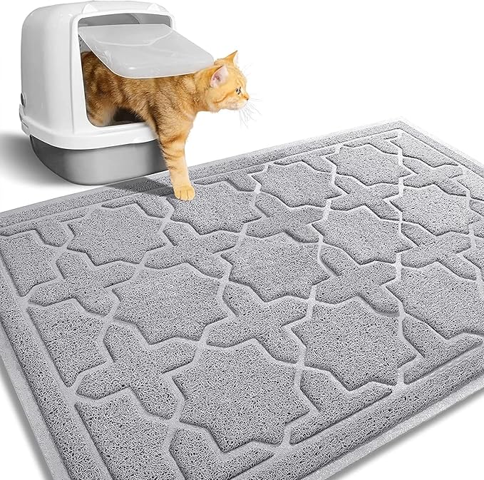 Yimobra Cat Litter Mat, 35.4"x23.6" Litter Box Mat with Litter Lock Mesh, Soft Cat Litter Mat Litter Trapping Mat, Easy to Clean, Non-Slip, Water Resistant, Litter Free Floors, Grey-Mewly Pet