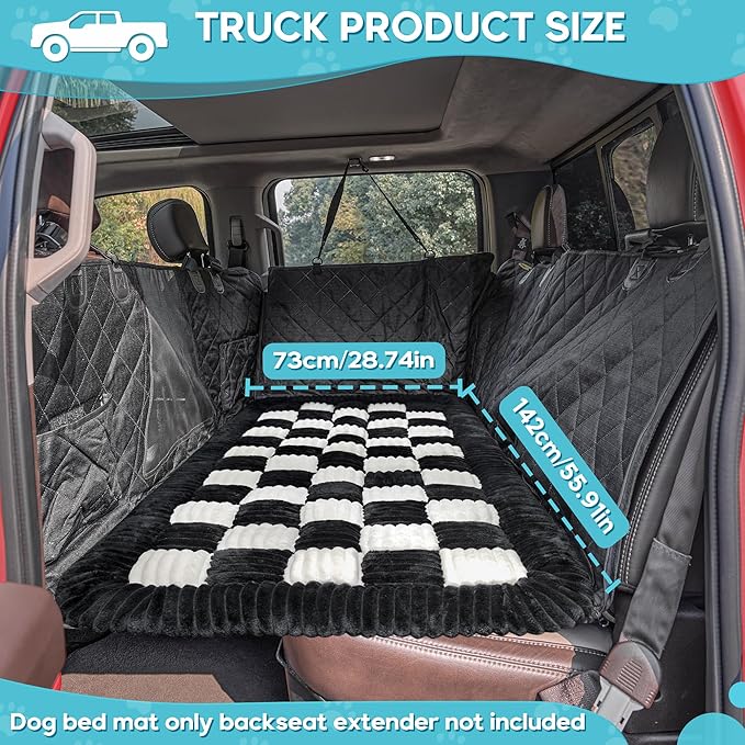 Dog Car Bed Mat, Non-Slip Backseat Extender Pet Blanket, Plaid Dog Bed for Trucks, Sedans & Large SUVs, Chew-Resistant Travel Pad for Dogs, Easy Clean & Scratch-Proof & Comfort (56"x28.7")-Mewly Pet