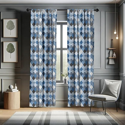 Ambesonne Geometric Window Curtains, Geometrical Diamond Shaped Lines with Various Nostalgic Fashioned Old Pattern, Decorative Panels Set of 2 with Rod Pocket, Pair of - 28" x 95", Black Blue