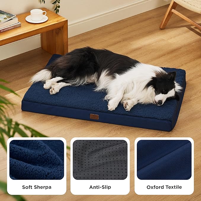 Bedsure Dog Beds Large Sized Dog - Orthopedic Flat Pet Beds with Removable Washable Cover, Egg Crate Foam Puppy Mat, Suitable for Pet Up to 65 lbs-Mewly Pet