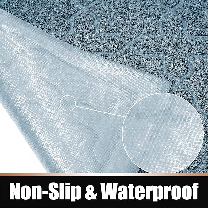 Yimobra Cat Litter Mat, 47"x36" Litter Box Mat with Litter Lock Mesh, Soft Cat Litter Mat Litter Trapping Mat, Easy to Clean, Non-Slip, Water Resistant, Litter Free Floors, Tea Blue-Mewly Pet