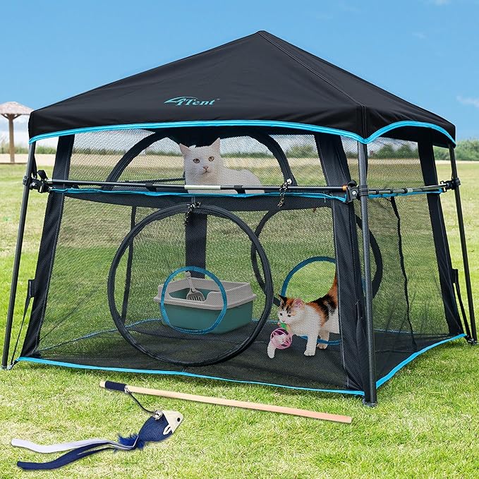 Cat Enclosure and Cat Tower Tent with Two Styles of canopiesfor Indoor and Outdoor,X-Large Outdoor Catio, Cat Tent,Portable and Foldable,Two Doors Design can Assemble More Shapes (Patented)-Mewly Pet