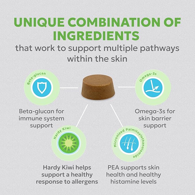 Nutramax Dermaquin Skin Support Supplement for Small to Medium Dogs and Cats, Supports Healthy Response to Allergens, with Hardy Kiwi, Omega-3s, and More, Tasty Soft Chews, 60 Count-Mewly Pet