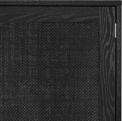 Finnhomy Sideboard Buffet Kitchen Storage Cabinet with Black Painted Rattan Decorated Doors, Dining Room, Hallway, Cupboard Console Table, Liquor/Accent Cabinet, 31.5X 15.8X 34.6 Inches, Black