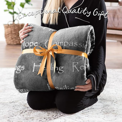Chanasya Premium Sympathy Warm Hugs Gift Throw Blanket - for Positive Energy Love Support Comfort Sympathy - Cancer Chemo Surgery Get Well Gift Blanket - Women Men Friend (60x70 Inches) Gray