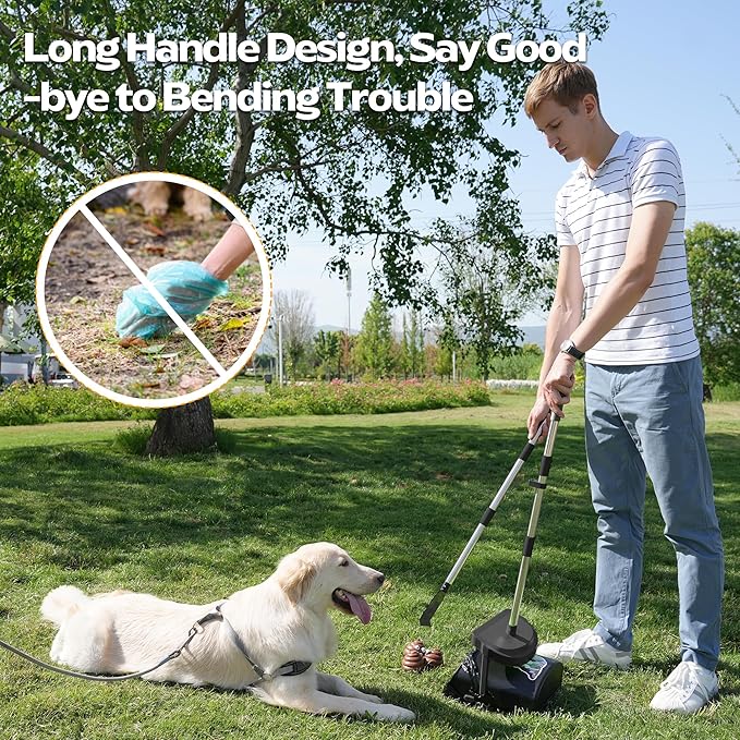 UPSKY Dog Pooper Scooper Swivel Bin & Rake Kit with 100 Waste Bags,33.4" Stainless Steel Long Handle Heavy Duty Pet Poop Shovel for Large Medium Small Dogs, Odor-Proof Lid for Yard/Lawn/Outdoor Use-Mewly Pet