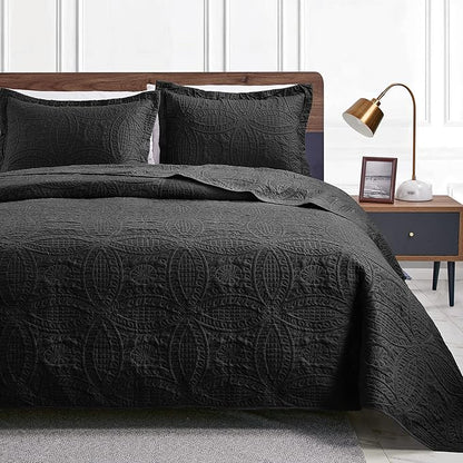 Love's cabin Twin Quilt Set Black Bedspreads - Soft Bed Fall Lightweight Bedspread Comforter - Modern Style Coin Pattern Coverlet for All Season - 2 Pieces (1 Quilt, 1 Pillow Sham)