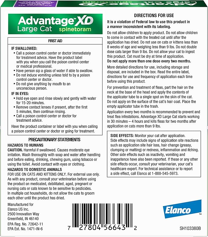 Advantage XD Large Cat Flea Prevention & Treatment For Cats over 9lbs. | 2-Topical Doses, 2-Months of Protection Per Dose-Mewly Pet