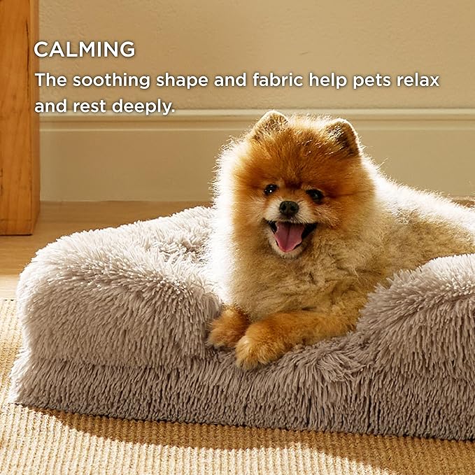 Bedsure Orthopedic Dog Beds for Small Dogs - Washable Small Dog Cat Bed Waterproof, Comfort Pet Couch Sofa with Washable Removable Cover, Pets Bed with Nonskid Bottom, Long Faux Fur-Taupe, 24"-Mewly Pet