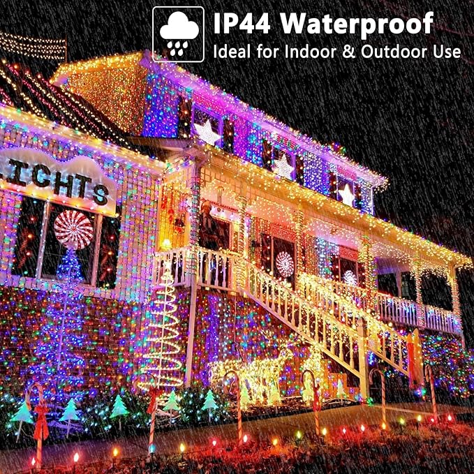 Brizled Christmas Lights Outdoor, 500 LED Color Changing Christmas String Lights with Remote, 180.4ft 11 Modes Tree Light Warm White & Multicolor Green Wire Xmas Light for Xmas Party Home