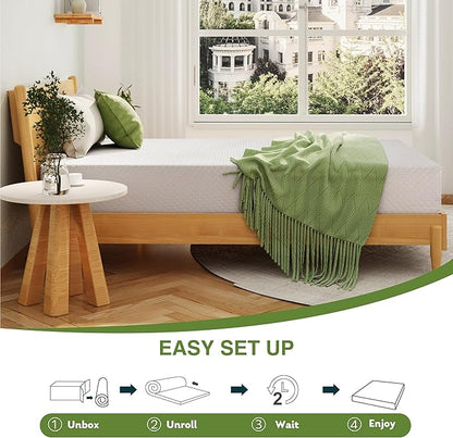 EGOHOME Twin XL Memory Foam Mattress, 5 Inch Bed Mattress in a Box with Cooling Green Tea Gel, Relieve Pressure with Medium Support, CertiPUR-US Certified, 80''L x 38''W, White