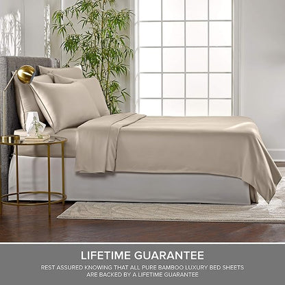 Twin XL Sheets by Pure Bamboo, Genuine 100% Organic Viscose Derived from Bamboo Bed Sheet Set, Luxuriously Soft & Cooling, Double Stitching, Lifetime Quality Promise (Twin XL, Sand)