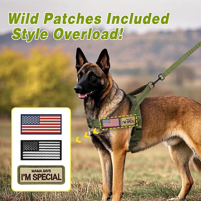 Forestpaw No Pull Dog Harness - Soft Flannel Padded Tactical Dog Vest Harness with Quick Release Buckle, Adjustable Reflective Pet Harness for Large Dogs Walking Training,Green XL-Mewly Pet