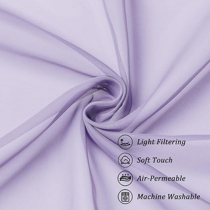 Chyhomenyc Lilac Sheer Curtains 96 inches Long 2 Panels, Light Filtering Soft Airy Solid Elegant Voile Window Treatment Drapes for Bedroom Living Room Wedding Party Decor, 42 Wx96 L, 8FT L