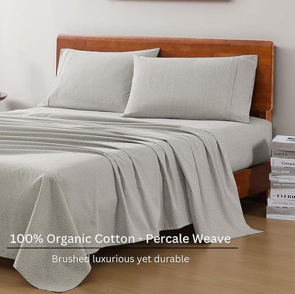 LANE LINEN Eco Priendly Printed 100% Organic Cotton Twin Size Bed Sheets, Naturally Temperature Regulating Fully Elasticized Cotton Cooling Sheets & Pillowcases Set Twin- Snowdrop
