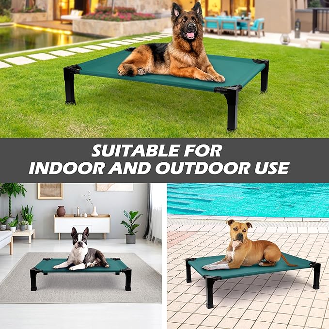 Heeyoo Elevated Dog Bed, Cooling Raised Pet Cot with Chew Proof Washable Breathable Mesh and Metal Frame, Portable Dog Cot Bed with No-Slip Feet for Outdoor or Indoor Use-Mewly Pet