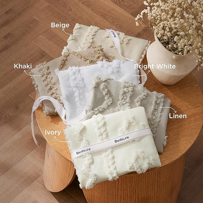 Bedsure Tufted Boho Comforter Set Oversized Queen - Khaki Boho Bed Set, GentleSoft™ 3 Pieces Farmhouse Shabby Chic Embroidery Bedding, Gifts for Woman, Soft Jacquard Comforter for All Seasons