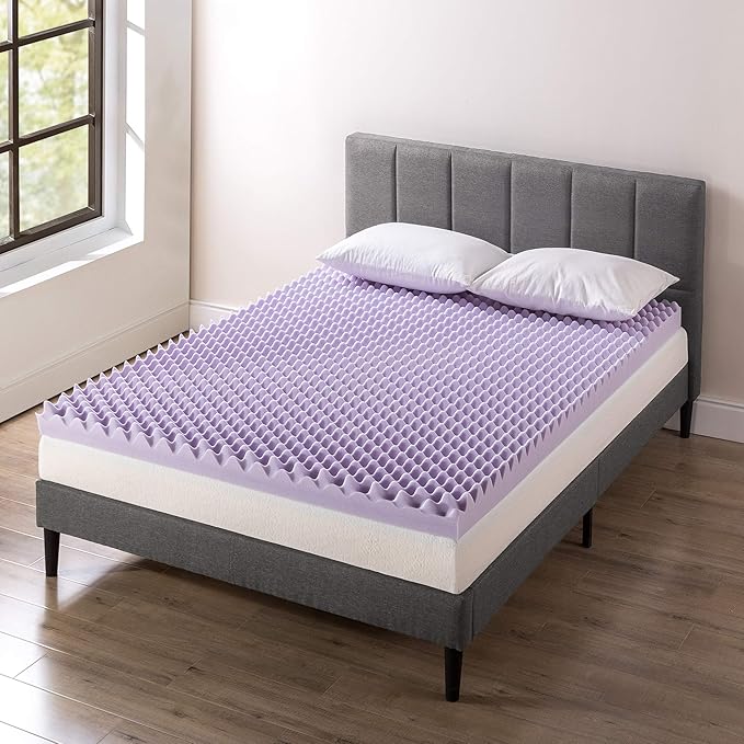 Best Price Mattress 4 Inch Egg Crate Memory Foam Mattress Topper with Soothing Lavender Infusion, CertiPUR-US Certified, Dorm Essentials, Queen