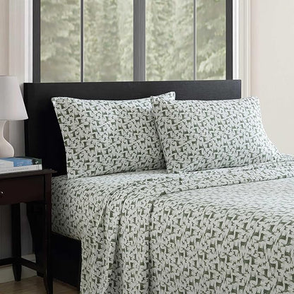 Eddie Bauer - Flannel Sheets King Size, Anti-Pilling & Wrinkle Resistant Cotton, Touchably Soft for All-Season Comfort - Bed Sheets with Matching Pillowcases & Fitted Sheet (Deer Camp Green)