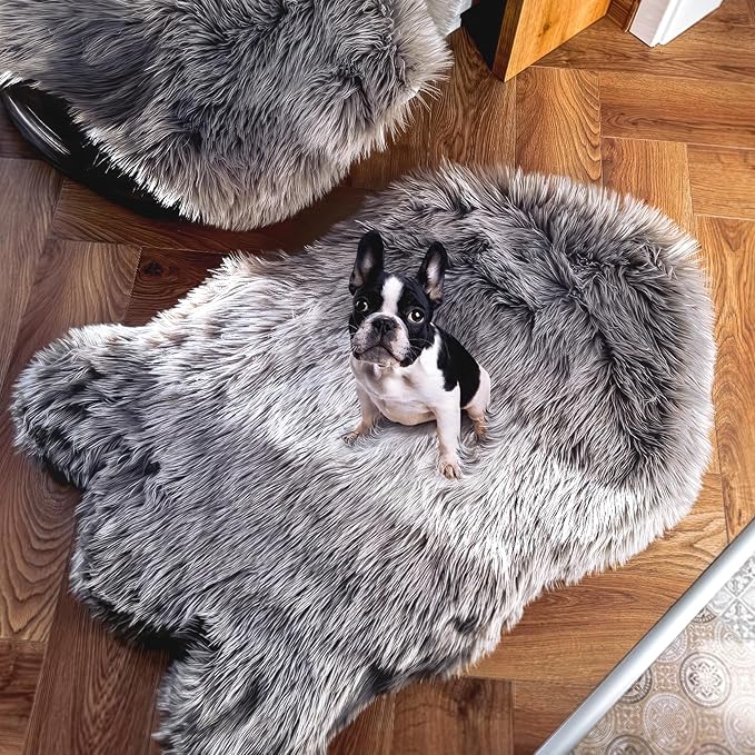 IHAPPYDOG Luxury Faux Fur Orthopedic Dog Bed, Memory Foam Dog Bed for Small, Medium, Large and XL Pets, Fluffy Pet Bed with Waterproof and Washable Cover (Grey, 40"x25")-Mewly Pet