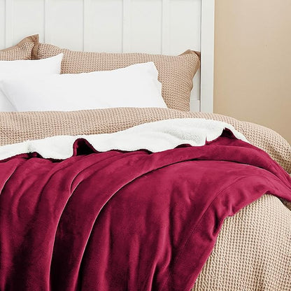 Bedsure GentleSoft Sherpa Fleece Throw Blanket Twin Size for Couch - Thick and Warm Throw for Girls and Women, Soft Fuzzy Plush Twin Christmas Blanket for Winter, Red, 60x80 Inches