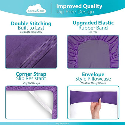 DREAMCARE California King Sheet Sets – 6 pcs Cooling Bed Sheets – up to 21” Deep Cal King Sheets – 2500 Supreme Collection – Extra Soft 100% Brushed Microfiber Hotel Luxury with Side Pocket – Purple