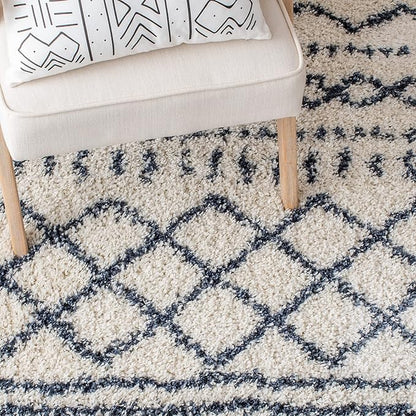 SAFAVIEH Arizona Shag Collection Area Rug - 10' x 14', Ivory & Slate, Moroccan Design, Non-Shedding, 1.6-inch Thick, Ideal for High Traffic Areas in Living Room, Bedroom (ASG741M-10)