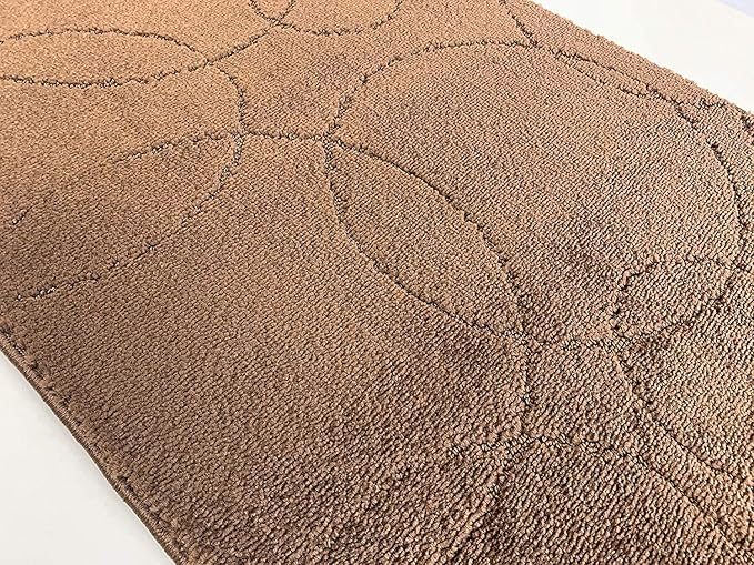 Custom Size Modern Geometric Pattern Carpet Runner Rug for Hallways, Slip Resistant Latex Rubber Backed, 31 inch Wide X Customized Length, Circles Brown, 31 inch X 18 feet