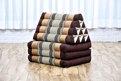 Leewadee - Comfortable Japanese Floor Mattress - Thai Floor Bed with Triangle Cushion - Futon Mattress - Thai Massage Mat, 67 x 21 inches, Brown, Kapok Filling