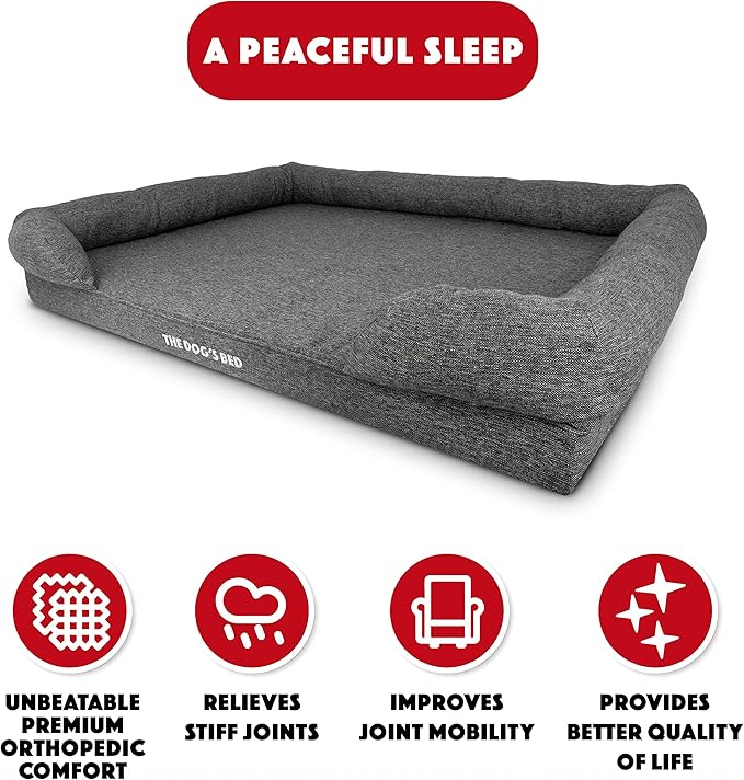 The Dog’s Bed, XXL Grey Linen 51.5x39, Memory Foam, Pain Relief: Arthritis, Hip & Elbow Dysplasia, Post Surgery, Lameness, Supportive, Calming, Waterproof Washable Cover, Veterinary Approved-Mewly Pet