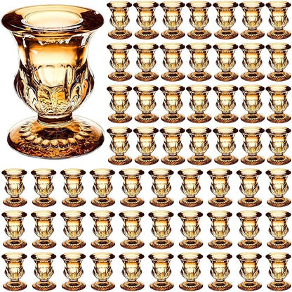 Foaincore 60 Pcs Candlestick Holders Bulk 2.5 Inch Taper Candle Holder for Table Centerpiece Thick Glass Ritual Candle Stand for Wedding Christmas Valentines Festival Party Decorations(Gold)