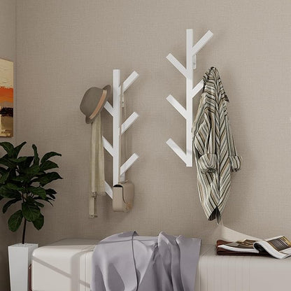 Vlush Wall Mounted Metal Coat Rack with 6 Hooks Modern Minimalist & Upright Coat Rack for Hanging Clothes, Hats, Hanging Bags and Scarves Entrance Wall Iron Coat Racks (White)