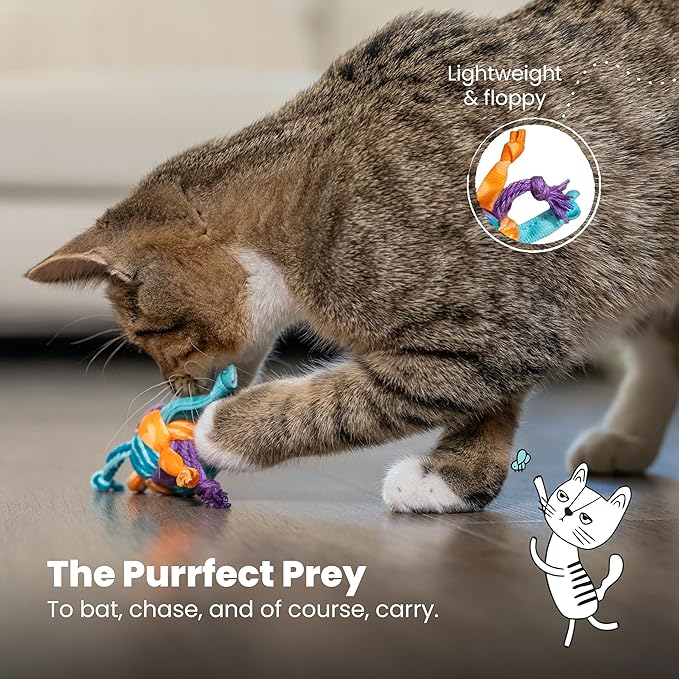 Catstages Catnip Tons of Tails – Interactive Catnip Dental Chew Toy for Cats with Rope, Ribbon & Cotton for Batting, Chasing & Chewing-Mewly Pet