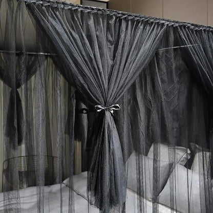 Joyreap 4 Corners Post Canopy Bed Curtain Black- Queen Size Royal Luxurious Cozy Drapes Netting- Elegant Bedroom Decoration Accessories for Adults