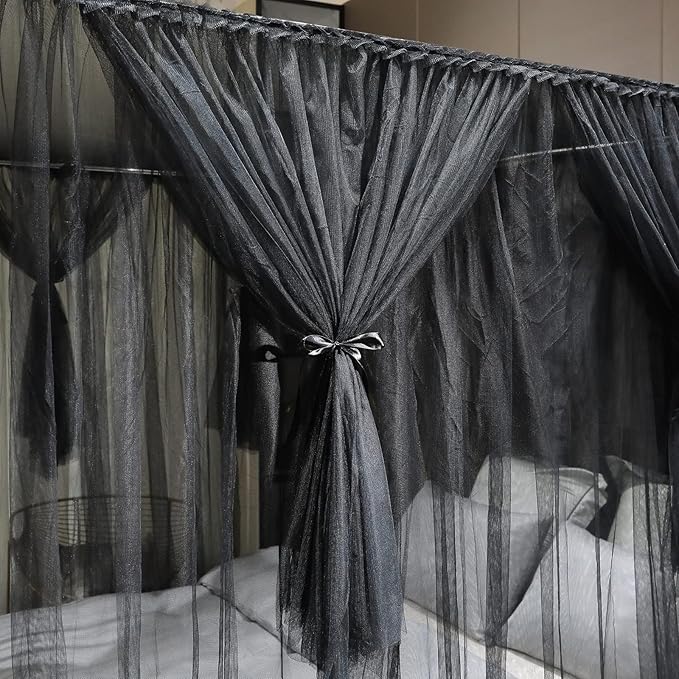 Joyreap 4 Corners Post Canopy Bed Curtain Black- King Size Royal Luxurious Cozy Drapes Netting- Elegant Bedroom Decoration Accessories for Adults
