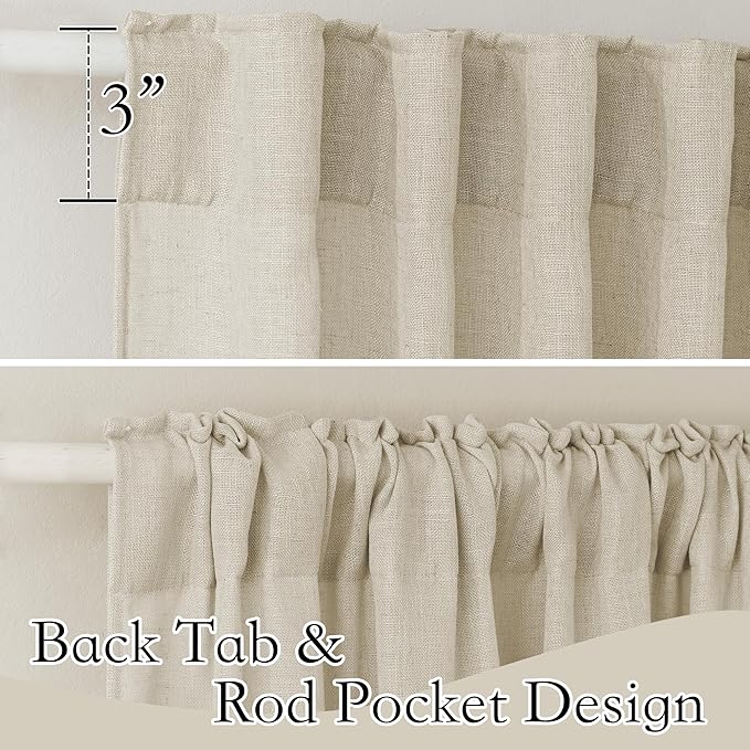 RYB HOME Linen Curtains Semi Sheers for Living Room Privacy Light Airy Large Window Decor for Bedroom Dining Canopy Bed Bath, Beige, W 52 x L 95, 2 Panels